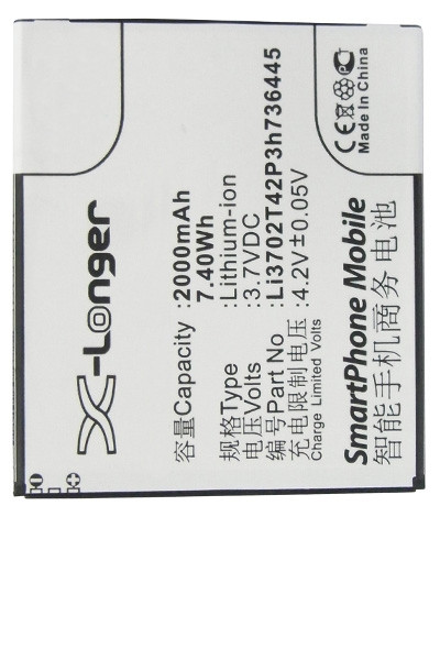 ZTE Li3702T42P3h736445 accu (2000 mAh, 123accu huismerk)  AZT00080 - 1