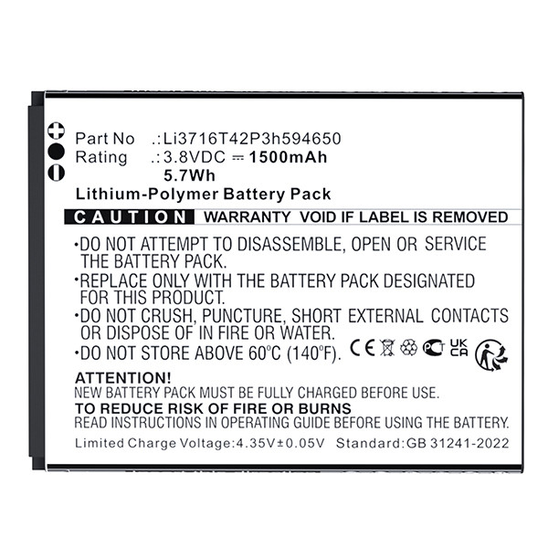 ZTE Li3716T42P3h594650 /  Li3818T43P3h594650 accu (3.8 V, 1500 mAh, 123accu huismerk) AZT00237 - 4