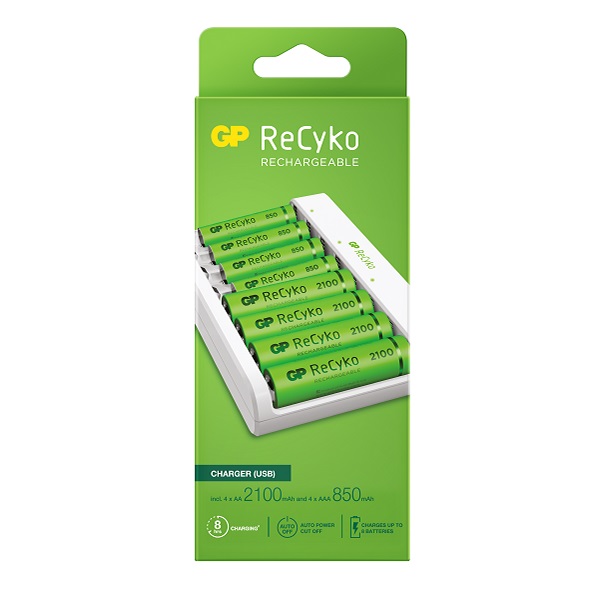 GP ReCyko Oplader voor AA AAA Batterijen ( 4 stuks AA, 4 stuks AAA) GP 123accu.nl