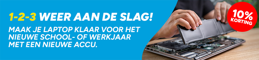 1-2-3 Weer aan de slag - laptop accu's met 10% korting